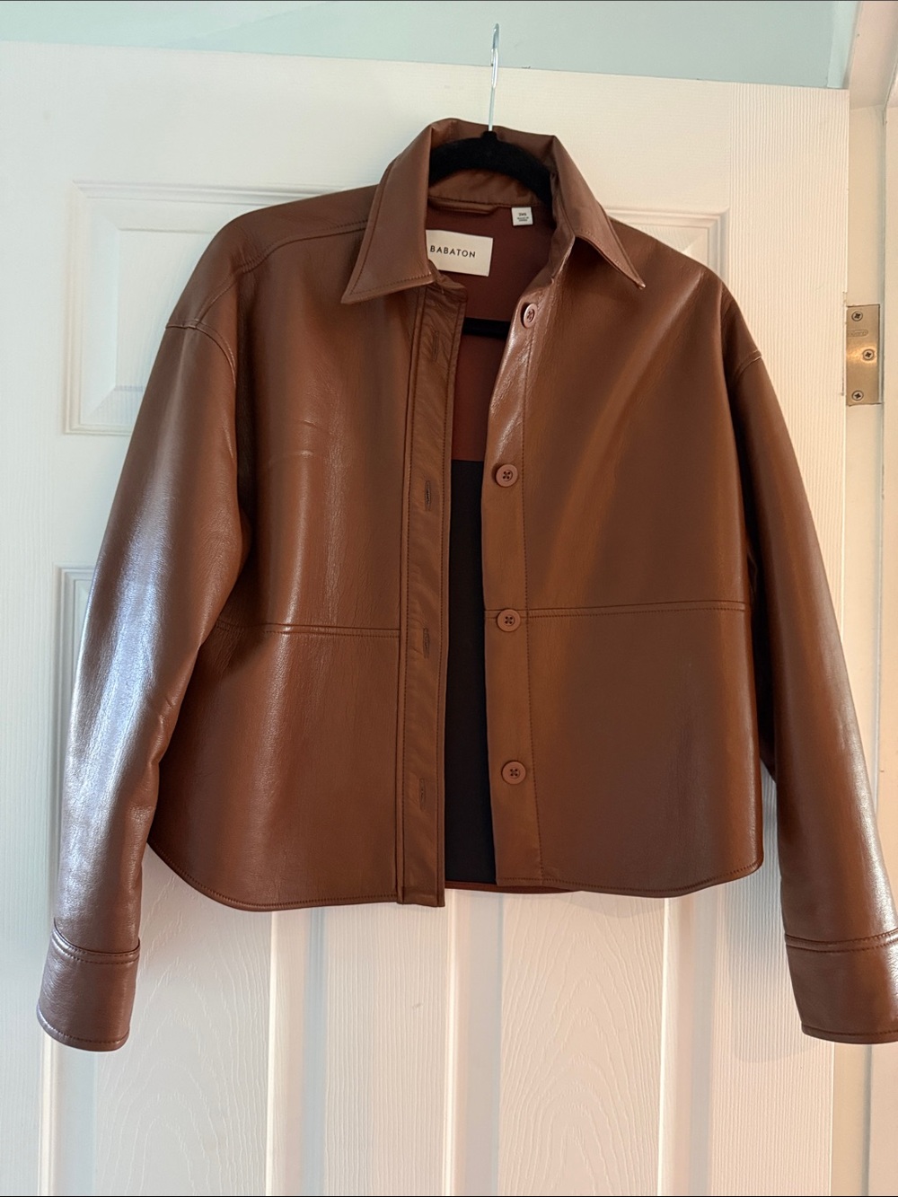 Babaton Pelli Hip Jacket Brown Cropped Faux Leather Size 2XS
